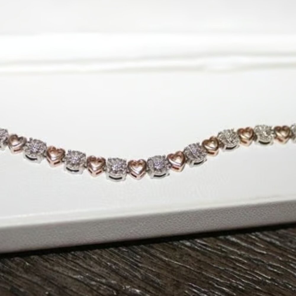 18kt  Gold Over Silver 1/6 Carat T.W. Diamond Heart Bracelet MSRP $300